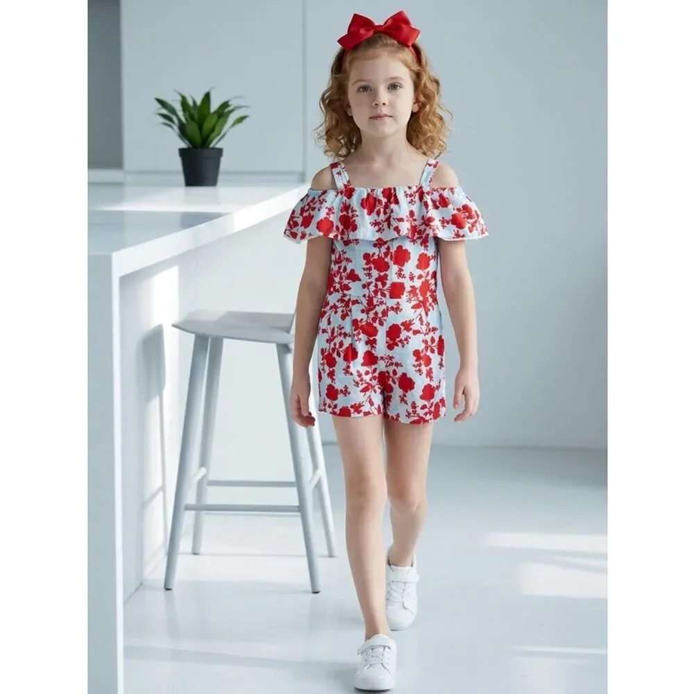 EUC Toddler Girls Lot of Romper & Short Set - Summer July 4th Ruffle Shorts - 2T